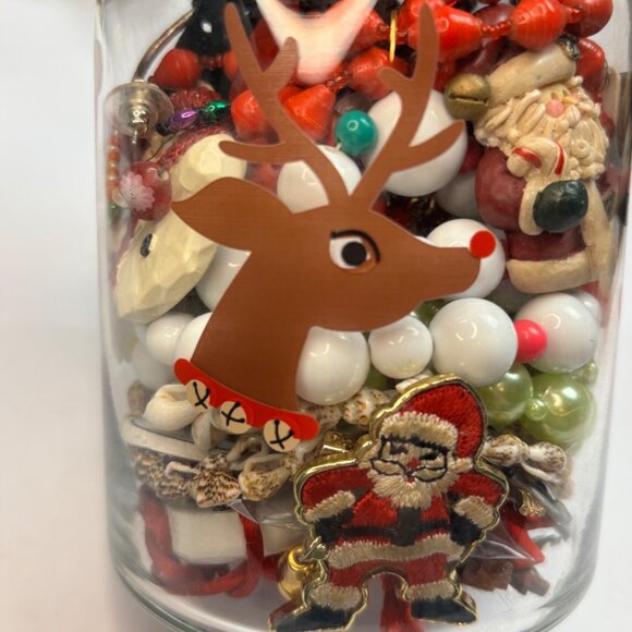 Jewelry Jar Christmas-Themed Mixed Beads & Charms In Clear Glass Jewelry Jar - Picture 2 of 7
